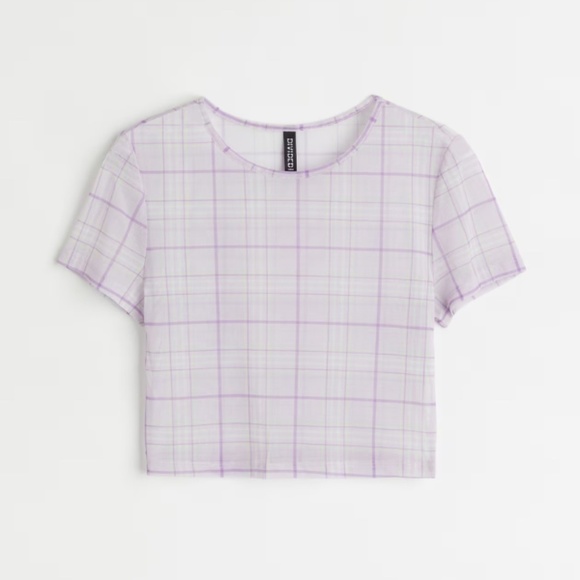 DIVIDED Purple Plaid Sheer Crop Top | Lightweight Mesh Tee * - Picture 1 of 7